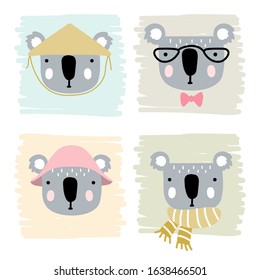 Head of a cute koala with leave