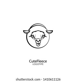 Head of a cute cute lamb on a white background. Sticker, pattern, background, wall decoration. Vector illustration. Cartoon character farm animal. Sheep breeding, fleece and milk. Cute fleece.