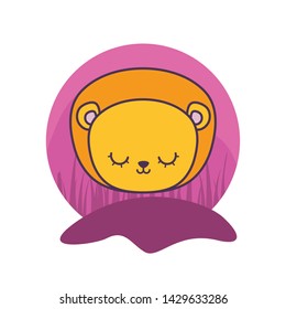 head of cute lion animal isolated icon