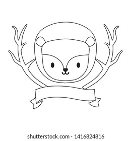head of cute lion with tree branches and ribbon