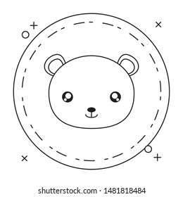 head of cute little bear baby in frame circular