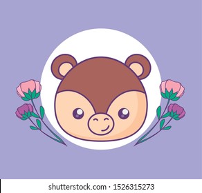 head of cute little bear baby with flowers vector illustration design