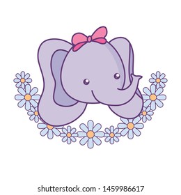 head of cute little elephant baby with crown flowers