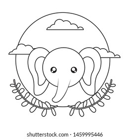 head of cute little elephant baby with crown leafs
