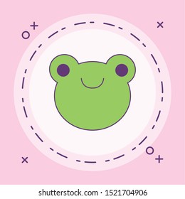 head of cute little frog baby in frame circular vector illustration design