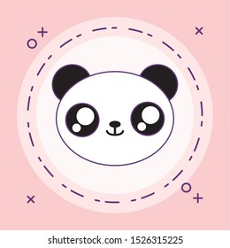 head of cute little panda bear baby in frame circular vector illustration design