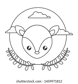 head of cute little reindeer baby with crown leafs