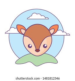 head of cute little reindeer baby in landscape