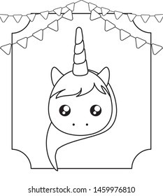 head of cute little unicorn baby with garlands