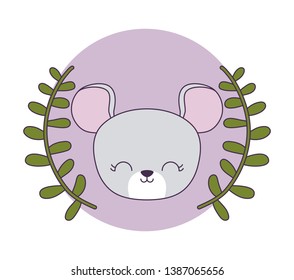 head of cute mouse animal with crown leafs