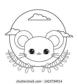 head of cute mouse animal with crown leaves