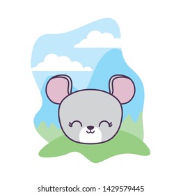 head of cute mouse animal in landscape