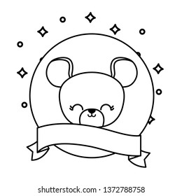head of cute mouse animal with ribbon