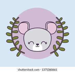 head of cute mouse in crown leaves