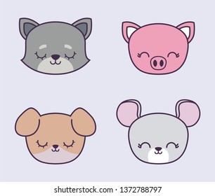 head of cute piggy with group animals