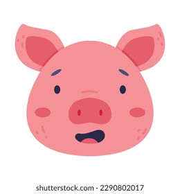 Head of cute piglet farm animal. Nursery decoration, card or invitation design cartoon vector illustration