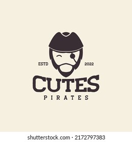head cute pirates vintage logo design vector graphic symbol icon illustration creative idea