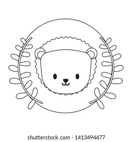 head of cute porcupine in frame circular with crown of leafs