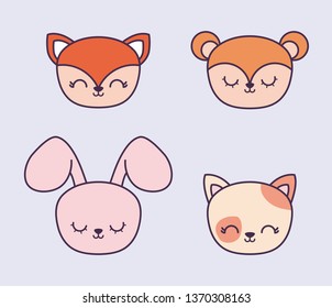 head of cute rabbit and group animals