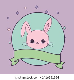 Head Cute Rabbit Ribbon Frame Circular Stock Vector (Royalty Free ...