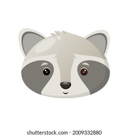 The head of a cute raccoon on a white background. Children's illustration of animals.