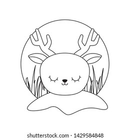 head of cute reindeer animal isolated icon