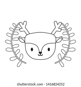 head of cute reindeer with crown of leafs