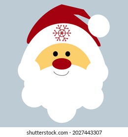 The head of a cute Santa Claus in a red hat. Head on a gray background