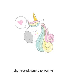 Head of cute sleepy unicorn with closed eyes 