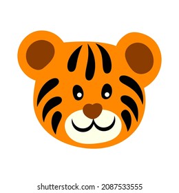 Head of a cute tiger cub. The symbol of the New Year. Vector illustration of an animal character.