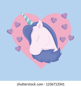 head cute unicorn of fairy tale with heart