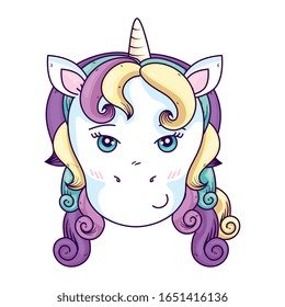 head of cute unicorn fantasy vector illustration design