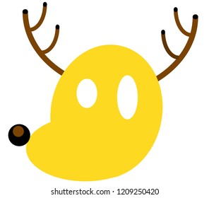a head of cute yellow reindeer with brown antler and different shape of eyes.