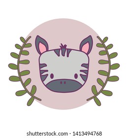 head of cute zebra in frame circular with crown of leafs