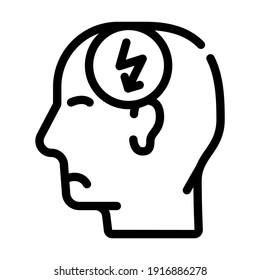 dolor de corte de cabeza, vector de icono de línea de dolor de cabeza. dolor de cabeza cortante, signo de dolor de cabeza. símbolo de contorno aislado ilustración negra
