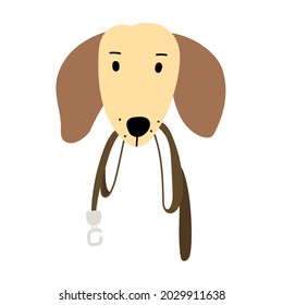 Head of dachshund with leash in mouth. Vector illustration on white background.