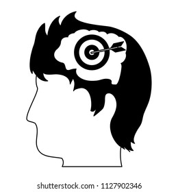 Head with dartboard in black and white