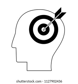 Head with dartboard in black and white