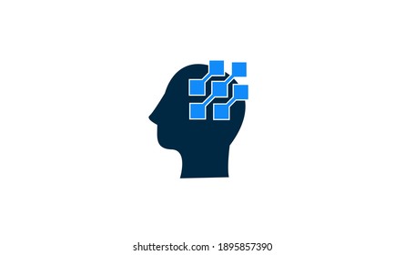 head data brain blue logo icon design vector flat illustration