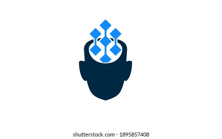 datos de cabeza diseño de icono de logotipo azul del cerebro vector ilustración plana