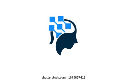 Kopf-Daten-Hirn-blaues Logo-Symbol, Vektorgrafik