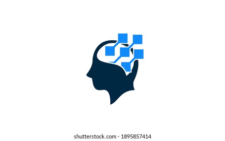 head data brain blue logo icon design vector flat illustration