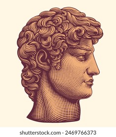 The head of David. Editable hand drawn illustration. Vector vintage engraving. Isolated on light background. 8 EPS
