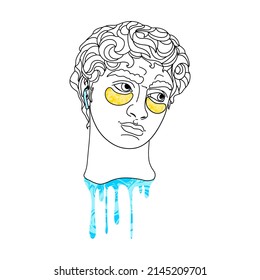 Head of David line illustration. David's head with eye patches and an earpiece. T-shirt print design template. Vector illustration