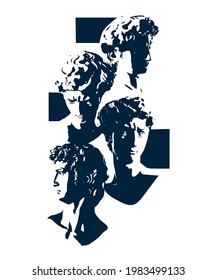 
head of David in several different angles. David is a marble statue by Michelangelo. LGBTQ concept. Vector illustration