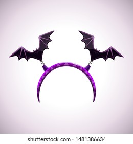 Head decor with black bats, hair band, Halloween costume element. Vector illustration.