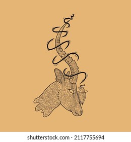 Head of deer with bird line art tattoo style