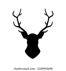 Head of deer. Black silhouette of stag. Horned forest animal. Hipster logo.