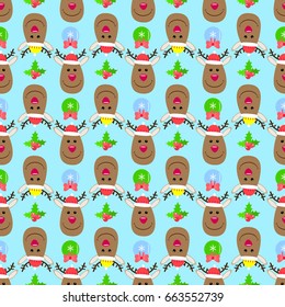 Head deer children seamless pattern christmas vector