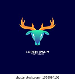 head deer colorful modern logo design